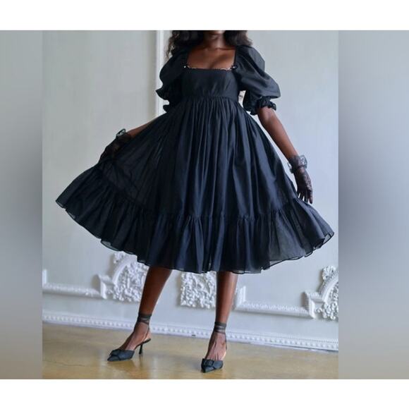 Selkie Dresses & Skirts - Selkie Caviar Organdy French Puff Dress 2X Black Coquette Bridgerton Midi